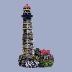 Boston Light-Lighthouse Decorative Resin Figurine with Red Roof EUC